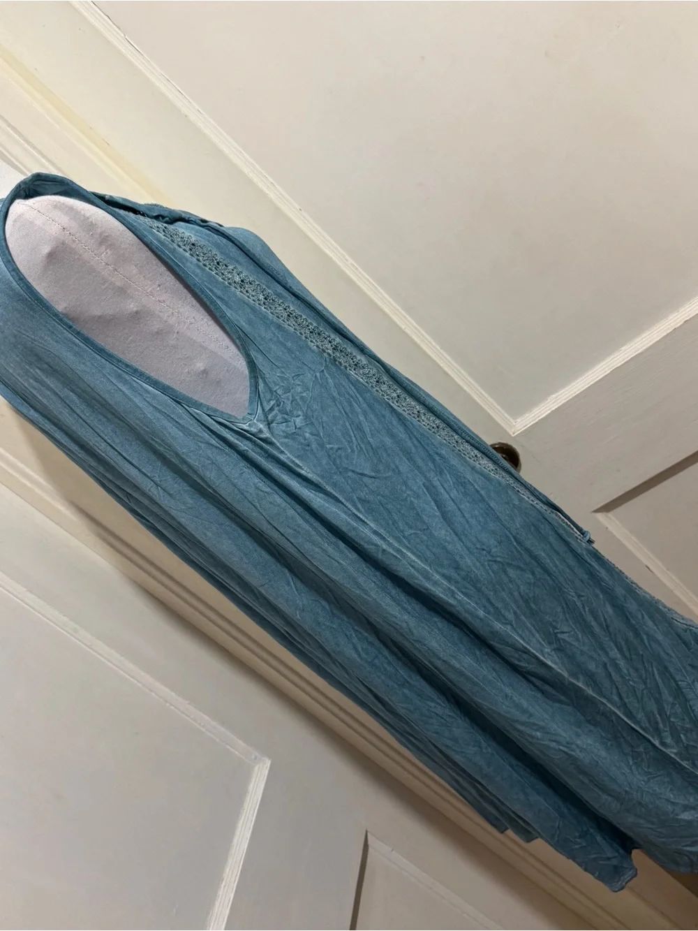 Umgee Light Blue Sleeveless Denim-Style Dress with Lace Trim - Picture 10 of 11